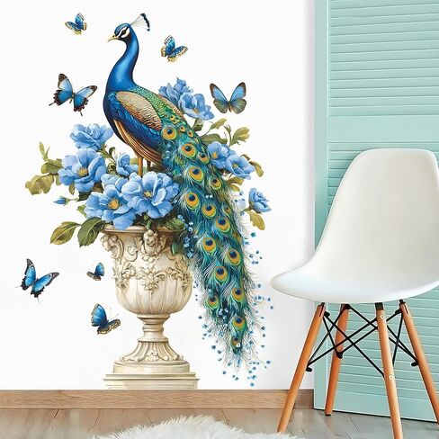 الطاووس زهر الخوخ جدار الشارات الزهور الوردية شجرة فرع ملصقات الحائط النمط الصيني الطيور الفراشات جدار الفن تحلق زهرة الفينيل DIY الجداريات الجدار القابلة للإزالة للأطفال الحضانة ديكور المنزل in Kuwait