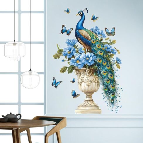 الطاووس زهر الخوخ جدار الشارات الزهور الوردية شجرة فرع ملصقات الحائط النمط الصيني الطيور الفراشات جدار الفن تحلق زهرة الفينيل DIY الجداريات الجدار القابلة للإزالة للأطفال الحضانة ديكور المنزل in Kuwait