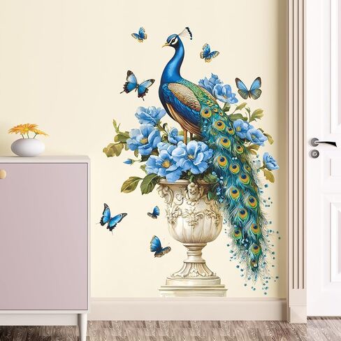 الطاووس زهر الخوخ جدار الشارات الزهور الوردية شجرة فرع ملصقات الحائط النمط الصيني الطيور الفراشات جدار الفن تحلق زهرة الفينيل DIY الجداريات الجدار القابلة للإزالة للأطفال الحضانة ديكور المنزل in Kuwait