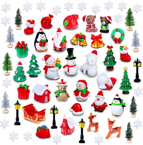 Sawysine 64 Pcs Christmas Miniatures Figurines Santa Xmas Garden Miniature Ornaments Kit Snowman Christmas Fairy Resin Ornaments Pine Tree for Christmas Garden Accessories(Gingerbread Man) in Kuwait