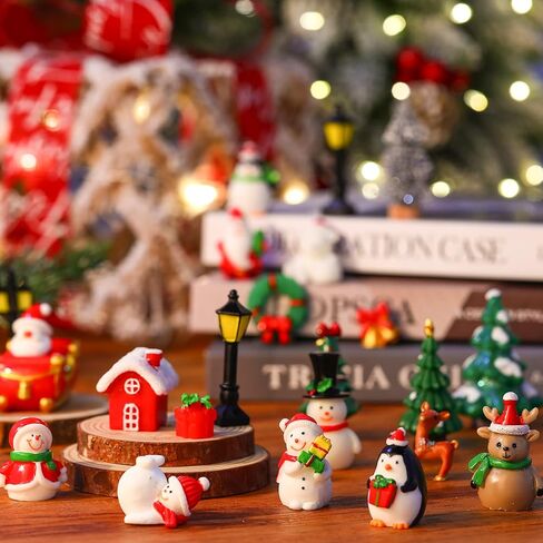 Sawysine 64 Pcs Christmas Miniatures Figurines Santa Xmas Garden Miniature Ornaments Kit Snowman Christmas Fairy Resin Ornaments Pine Tree for Christmas Garden Accessories(Gingerbread Man) in Kuwait