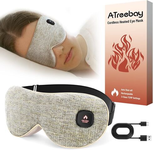 قناع العين المسخن اللاسلكي للعيون الجافة، ضغط العين الدافئ لتخفيف إجهاد العين، وسادة تدفئة العين قابلة للغسل، قناع العين الكهربائي الدافئ لهدايا النوم للرجال والنساء (أزرق رمادي) in Kuwait
