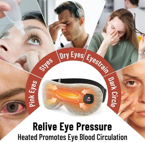 قناع العين المسخن اللاسلكي للعيون الجافة، ضغط العين الدافئ لتخفيف إجهاد العين، وسادة تدفئة العين قابلة للغسل، قناع العين الكهربائي الدافئ لهدايا النوم للرجال والنساء (أزرق رمادي) in Kuwait