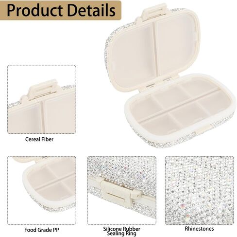 Pill Case,Travel Pill Organizer,Bling Pill Box for Purse,8 Compartments Daily Pill Organizer,Cute Pill Organizer,Portable Pill Case,Cute Vitamin Organizer,Small Pill Box,Pill Case Travel Gifts in Saudi Arabia