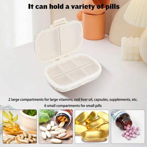 Pill Case,Travel Pill Organizer,Bling Pill Box for Purse,8 Compartments Daily Pill Organizer,Cute Pill Organizer,Portable Pill Case,Cute Vitamin Organizer,Small Pill Box,Pill Case Travel Gifts in Saudi Arabia