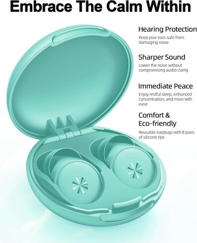 Ear Plugs, Reusable Noise Cancelling Ear Plugs for Sleeping, Focus, and Noise Sensitivity Silicone Hearing Protection Earplugs 45dB Noise Reduction Ear Plugs with 8 Eartips & Carrying Case Cyan in Saudi Arabia