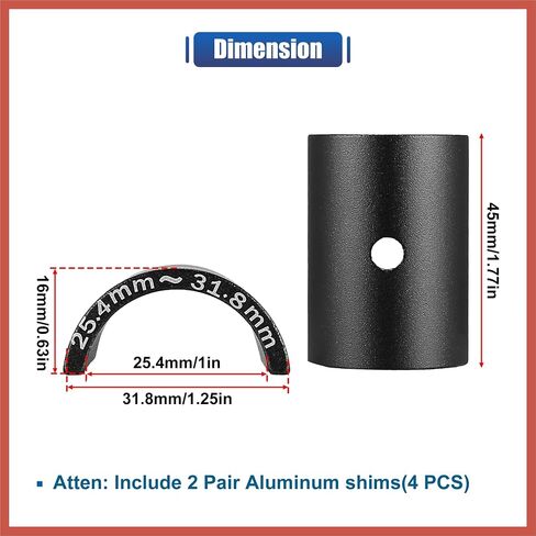 ACROPIX 2 Pair Bike Handlebar Shim 25.4 to 31.8mm Shim Bicycle Handlebar Stem Shim Adapter Size Reducer Sleeve Spacers Clamp Fixed Gear for MTB Road Cycling Aluminum Alloy Black Car Parts in Saudi Arabia