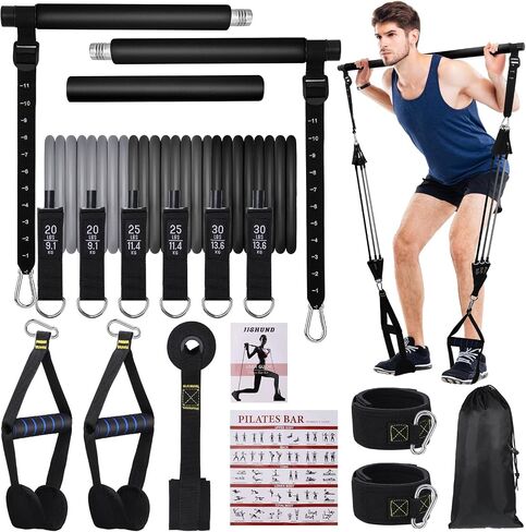 Pilates Bar Kit with 3 Set Resistance Bands, Multifunctional Pilates Workout Equipment for Women Men, Exercise Bands Set for Home Gym Fitness Yoga Strength Training in Saudi Arabia