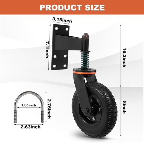 Fence Gate Wheels for Metal Tube Gate Wooden Gate 360 Degree Rotation Spring-Loaded Heavy Duty 600lb Capacity Gate Caster with Screws and Screwdriver (8 Inch Wheel,Spring) in Saudi Arabia