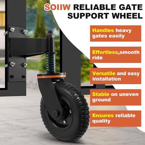 Fence Gate Wheels for Metal Tube Gate Wooden Gate 360 Degree Rotation Spring-Loaded Heavy Duty 600lb Capacity Gate Caster with Screws and Screwdriver (8 Inch Wheel,Spring) in Saudi Arabia