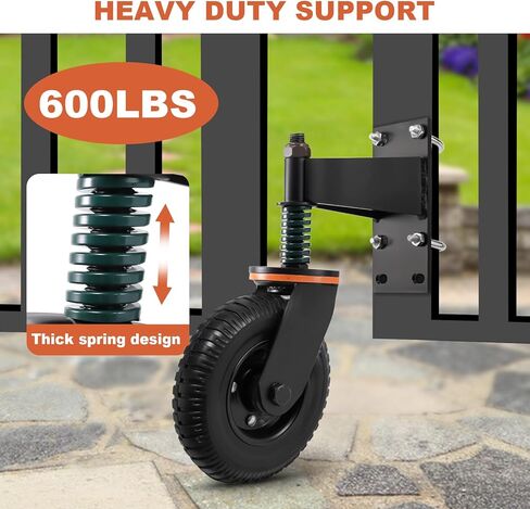 Fence Gate Wheels for Metal Tube Gate Wooden Gate 360 Degree Rotation Spring-Loaded Heavy Duty 600lb Capacity Gate Caster with Screws and Screwdriver (8 Inch Wheel,Spring) in Saudi Arabia