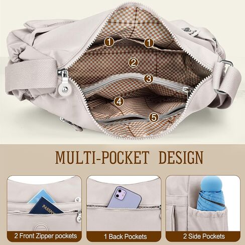 حقائب كروس من النايلون من HUANLANG للنساء، حقيبة سفر كبيرة وخفيفة الوزن وحقيبة كتف متعددة الجيوب للنساء in Kuwait