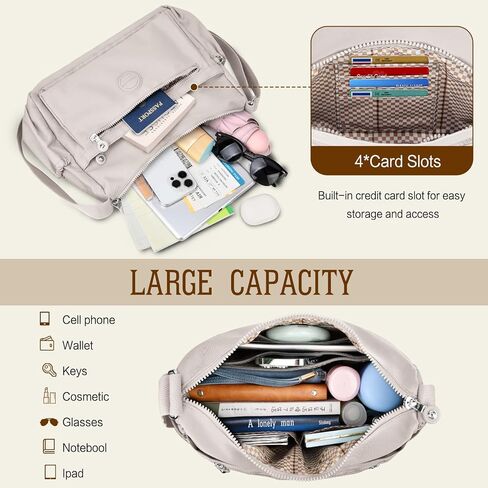 حقائب كروس من النايلون من HUANLANG للنساء، حقيبة سفر كبيرة وخفيفة الوزن وحقيبة كتف متعددة الجيوب للنساء in Kuwait