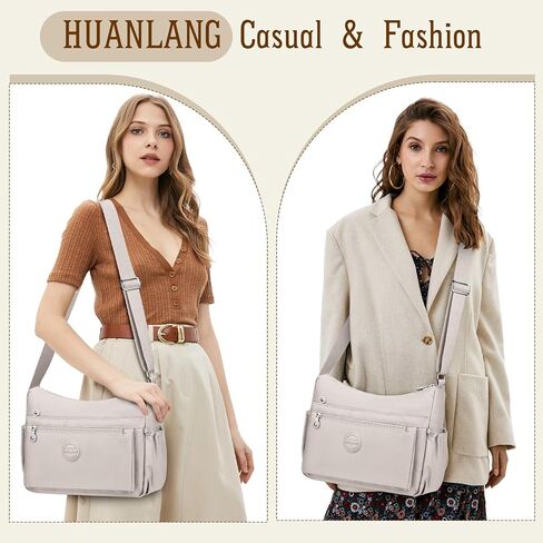 حقائب كروس من النايلون من HUANLANG للنساء، حقيبة سفر كبيرة وخفيفة الوزن وحقيبة كتف متعددة الجيوب للنساء in Kuwait