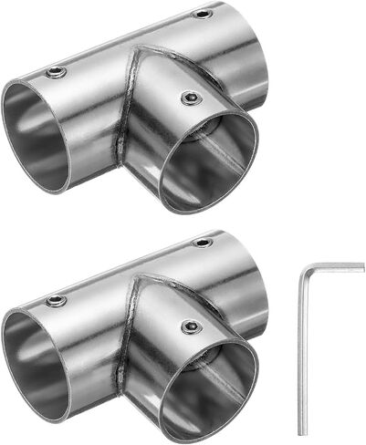 uxcell 2Pcs Tee Structural Pipe Connectors 3 Way End Rails Clamp with Wrench Stainless Steel Corner Pipe Fittings for DIY Shelf Garden Support 1" Fit Pipe Dia, Silvery in Saudi Arabia