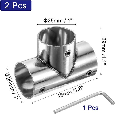 uxcell 2Pcs Tee Structural Pipe Connectors 3 Way End Rails Clamp with Wrench Stainless Steel Corner Pipe Fittings for DIY Shelf Garden Support 1" Fit Pipe Dia, Silvery in Saudi Arabia