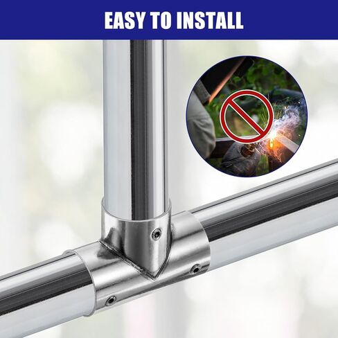 uxcell 2Pcs Tee Structural Pipe Connectors 3 Way End Rails Clamp with Wrench Stainless Steel Corner Pipe Fittings for DIY Shelf Garden Support 1" Fit Pipe Dia, Silvery in Saudi Arabia