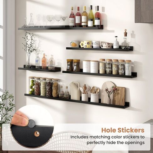 Fun Memories Floating Shelves Set of 2, 24 Inch Rustic Wall Mounted Picture Ledge Shelf with Lip for Home Storage and Décor in Bathroom, Kitchen, Nursery, Bedroom, Living Room, Black in Kuwait