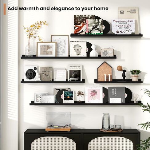 Fun Memories Floating Shelves Set of 2, 24 Inch Rustic Wall Mounted Picture Ledge Shelf with Lip for Home Storage and Décor in Bathroom, Kitchen, Nursery, Bedroom, Living Room, Black in Kuwait