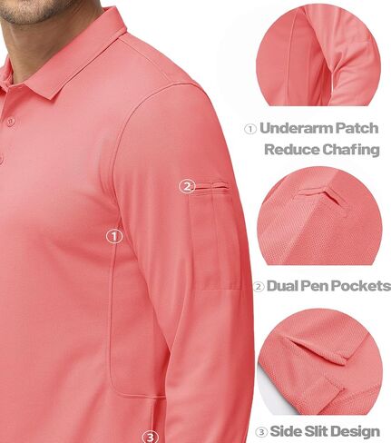 MAGCOMSEN Men's Polo Shirts 3 Button Quick Dry Performance Long Sleeve Tactical Shirts Pique Jersey Golf Shirt in Kuwait