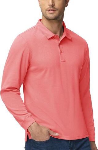 MAGCOMSEN Men's Polo Shirts 3 Button Quick Dry Performance Long Sleeve Tactical Shirts Pique Jersey Golf Shirt in Kuwait