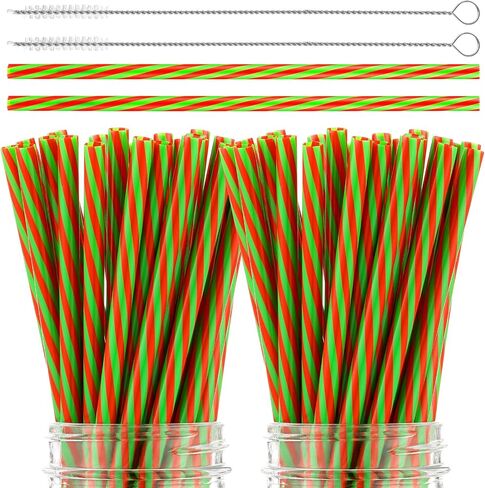 Vesici 9 Inch Striped Straws Reusable Plastic Straws with Cleaning Brush Red Striped Hard Drinking Straws Unbreakable Mason Jar Straws for Christmas Party Decoration Supplies (Red and White,50 Pcs) in Saudi Arabia