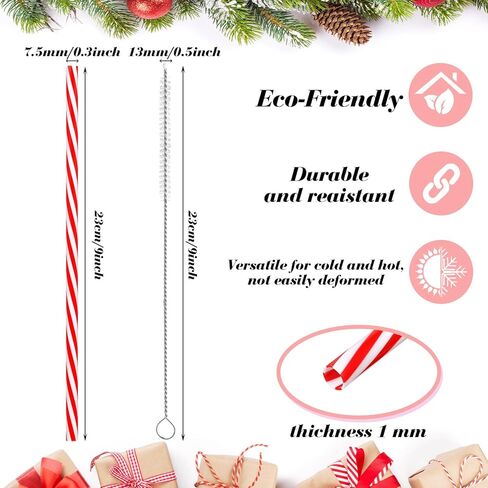 Vesici 9 Inch Striped Straws Reusable Plastic Straws with Cleaning Brush Red Striped Hard Drinking Straws Unbreakable Mason Jar Straws for Christmas Party Decoration Supplies (Red and White,50 Pcs) in Saudi Arabia