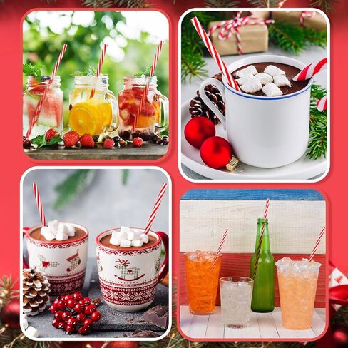 شفاطات Vesici مخططة مقاس 9 بوصة، شفاطات بلاستيكية قابلة لإعادة الاستخدام مع فرشاة تنظيف، شفاطات شرب صلبة مخططة باللون الأحمر، شفاطات ميسون غير قابلة للكسر لمستلزمات تزيين حفلات عيد الميلاد (أحمر وأبيض، 50 قطعة) in Kuwait