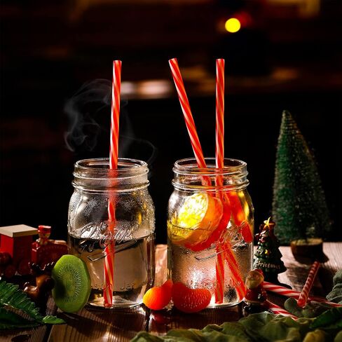 شفاطات Vesici مخططة مقاس 9 بوصة، شفاطات بلاستيكية قابلة لإعادة الاستخدام مع فرشاة تنظيف، شفاطات شرب صلبة مخططة باللون الأحمر، شفاطات ميسون غير قابلة للكسر لمستلزمات تزيين حفلات عيد الميلاد (أحمر وأبيض، 50 قطعة) in Kuwait