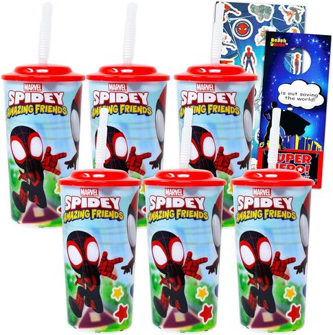Marvel Spiderman 16oz Water Bottle Set ~ 6pc Bundle Spidey and his Amazing Friends Refillable Cups with Straws for School Supplies, Sports, and More in Saudi Arabia