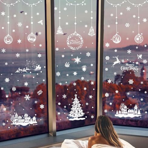 ملصقات نافذة عيد الميلاد PVC 2024 - ملصقات نافذة عيد الميلاد ساتا كلوز الثلجية، شارات عيد الميلاد للمنزل والمتجر لتزيين عيد الميلاد (20 × 30 سم × 9 أوراق، 002) in Kuwait