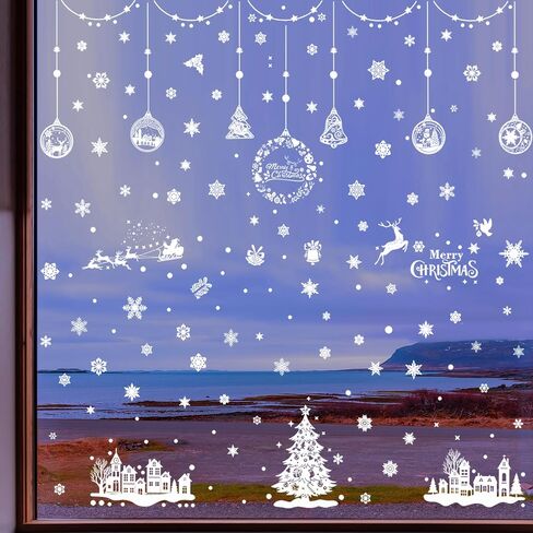 ملصقات نافذة عيد الميلاد PVC 2024 - ملصقات نافذة عيد الميلاد ساتا كلوز الثلجية، شارات عيد الميلاد للمنزل والمتجر لتزيين عيد الميلاد (20 × 30 سم × 9 أوراق، 002) in Kuwait