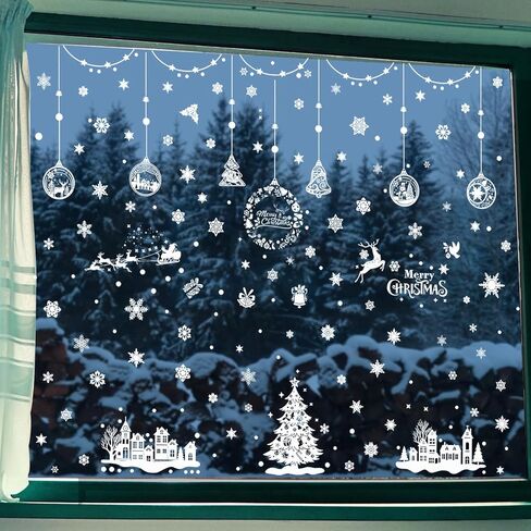 ملصقات نافذة عيد الميلاد PVC 2024 - ملصقات نافذة عيد الميلاد ساتا كلوز الثلجية، شارات عيد الميلاد للمنزل والمتجر لتزيين عيد الميلاد (20 × 30 سم × 9 أوراق، 002) in Kuwait