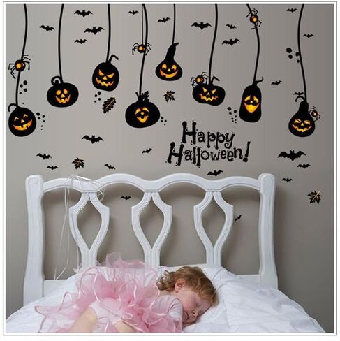 52 قطعة من ملصقات الحائط للهالوين، 4 أوراق ديكور نافذة الحائط للهالوين، ديكورات جدارية قابلة للإزالة على شكل قرع الخفافيش، ملصقات نافذة حائط الهالوين السعيدة in Kuwait