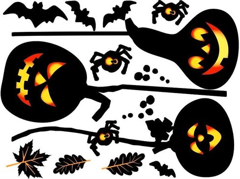 52 قطعة من ملصقات الحائط للهالوين، 4 أوراق ديكور نافذة الحائط للهالوين، ديكورات جدارية قابلة للإزالة على شكل قرع الخفافيش، ملصقات نافذة حائط الهالوين السعيدة in Kuwait