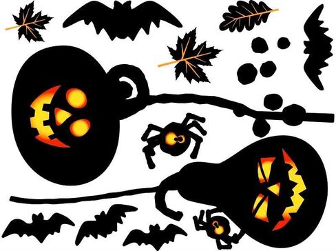 52 قطعة من ملصقات الحائط للهالوين، 4 أوراق ديكور نافذة الحائط للهالوين، ديكورات جدارية قابلة للإزالة على شكل قرع الخفافيش، ملصقات نافذة حائط الهالوين السعيدة in Kuwait