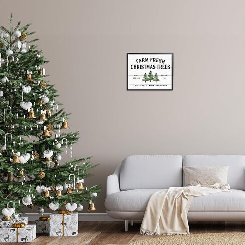 Stupell Industries White Planked Look Holiday Farm Fresh Christmas Trees شجرة التنوب والتنوب مؤطرة بفن جيكلي، 16 × 20، متعدد الألوان in Saudi Arabia