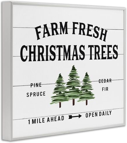 Stupell Industries White Planked Look Holiday Farm Fresh Christmas Trees شجرة التنوب والتنوب مؤطرة بفن جيكلي، 16 × 20، متعدد الألوان in Saudi Arabia