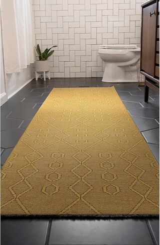 سجادة عداء قابلة للغسل في الغسالة وغير قابلة للانزلاق مقاس 2 × 8 للممر أو الممر أو المدخل أو المطبخ | 70% قطن، ذهبي 2'3'' x 7'7'' in Kuwait