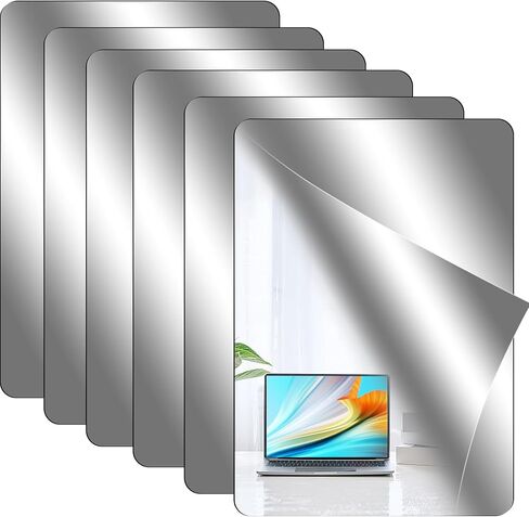 6 Pack Self Adhesive Acrylic Mirror,12 x 16 Inch Mirror Tiles,Flexible Mirror Sheets,Frameless Mirror Wall Stickers,Non Glass Mirror Stickers for Bedroom Bathroom Home Wall Decor,2MM Thick in Kuwait