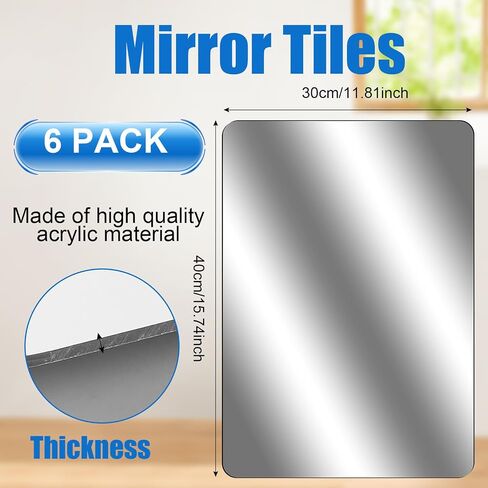 6 Pack Self Adhesive Acrylic Mirror,12 x 16 Inch Mirror Tiles,Flexible Mirror Sheets,Frameless Mirror Wall Stickers,Non Glass Mirror Stickers for Bedroom Bathroom Home Wall Decor,2MM Thick in Kuwait