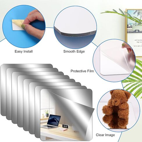 6 Pack Self Adhesive Acrylic Mirror,12 x 16 Inch Mirror Tiles,Flexible Mirror Sheets,Frameless Mirror Wall Stickers,Non Glass Mirror Stickers for Bedroom Bathroom Home Wall Decor,2MM Thick in Kuwait