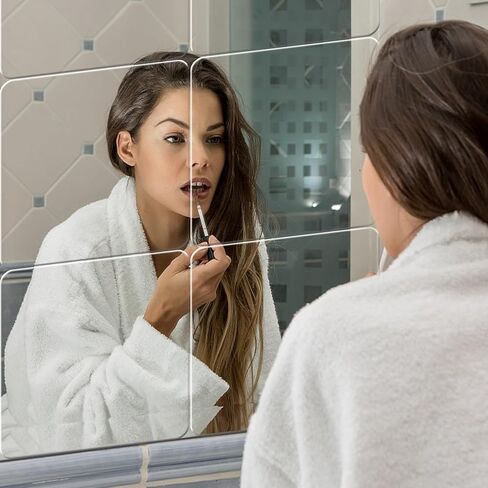 6 Pack Self Adhesive Acrylic Mirror,12 x 16 Inch Mirror Tiles,Flexible Mirror Sheets,Frameless Mirror Wall Stickers,Non Glass Mirror Stickers for Bedroom Bathroom Home Wall Decor,2MM Thick in Kuwait