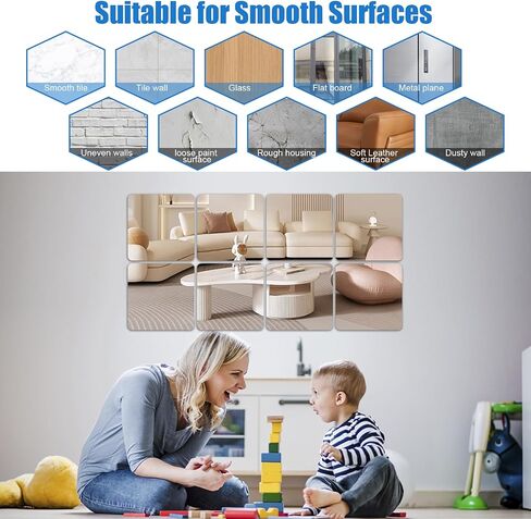 6 Pack Self Adhesive Acrylic Mirror,12 x 16 Inch Mirror Tiles,Flexible Mirror Sheets,Frameless Mirror Wall Stickers,Non Glass Mirror Stickers for Bedroom Bathroom Home Wall Decor,2MM Thick in Kuwait