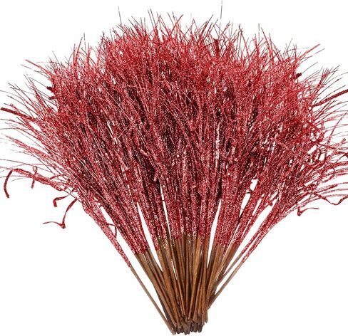 Christmas Glitter Curly Tree Picks Wispy Willow Stem Glittered Twigs Decor Wreath Garland Floral Arrangement Glitter Stems for Xmas Tree Decor(Gold,24 Pcs) in Kuwait