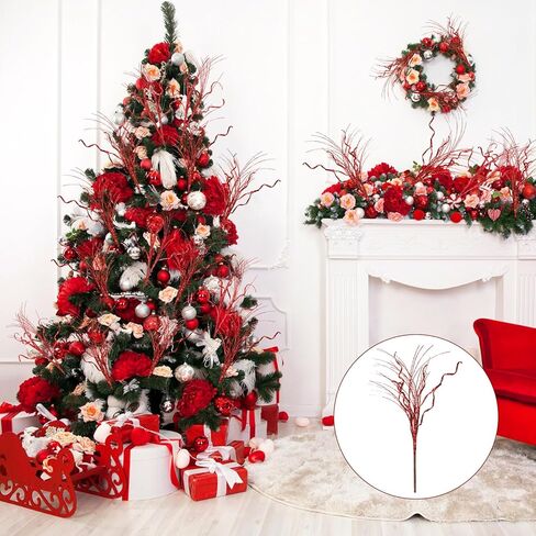 Christmas Glitter Curly Tree Picks Wispy Willow Stem Glittered Twigs Decor Wreath Garland Floral Arrangement Glitter Stems for Xmas Tree Decor(Gold,24 Pcs) in Kuwait