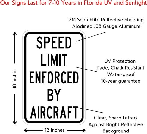 حد السرعة الخاص بشركة التوريدات واللافتات البلدية الذي يتم فرضه بواسطة لافتة الطائرة - تصميم مذهل مقاس 12 × 18 مع صفائح عاكسة منشورية عالية الكثافة 3M. علامة أصلية مدعومة بضمان قوي لمدة 10 سنوات 3M. in Kuwait