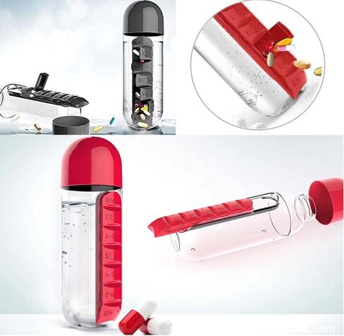 Daily Pill Box Organizer with Water Bottle, 600ML 2 in 1 Daily Pill Box Water Bottle Travel Pill Organizer Drinking Cups Medicine Container Box, for Travel, Office, Outdoor (2 Pcs) in Saudi Arabia