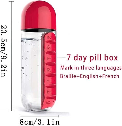 Daily Pill Box Organizer with Water Bottle, 600ML 2 in 1 Daily Pill Box Water Bottle Travel Pill Organizer Drinking Cups Medicine Container Box, for Travel, Office, Outdoor (2 Pcs) in Saudi Arabia