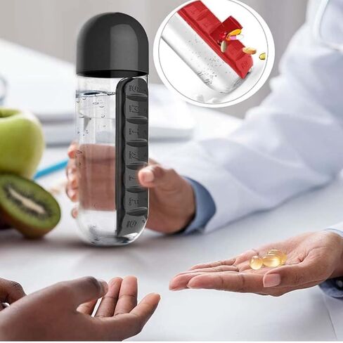 Daily Pill Box Organizer with Water Bottle, 600ML 2 in 1 Daily Pill Box Water Bottle Travel Pill Organizer Drinking Cups Medicine Container Box, for Travel, Office, Outdoor (2 Pcs) in Saudi Arabia